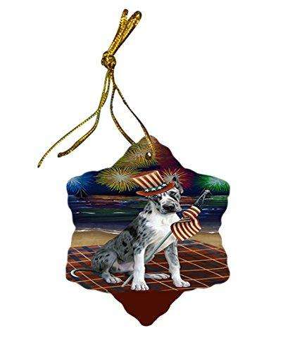 4th of July Independence Day Firework Great Dane Dog Star Porcelain Ornament SPOR48904