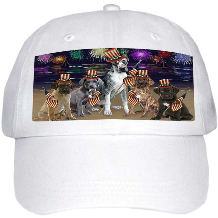 4th of July Independence Day Firework Great Danes Dog Ball Hat Cap HAT50472