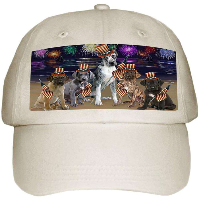 4th of July Independence Day Firework Great Danes Dog Ball Hat Cap HAT50472