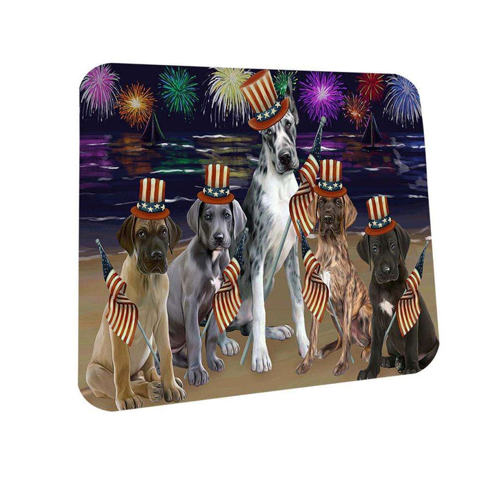 4th of July Independence Day Firework Great Danes Dog Coasters Set of 4 CST48872