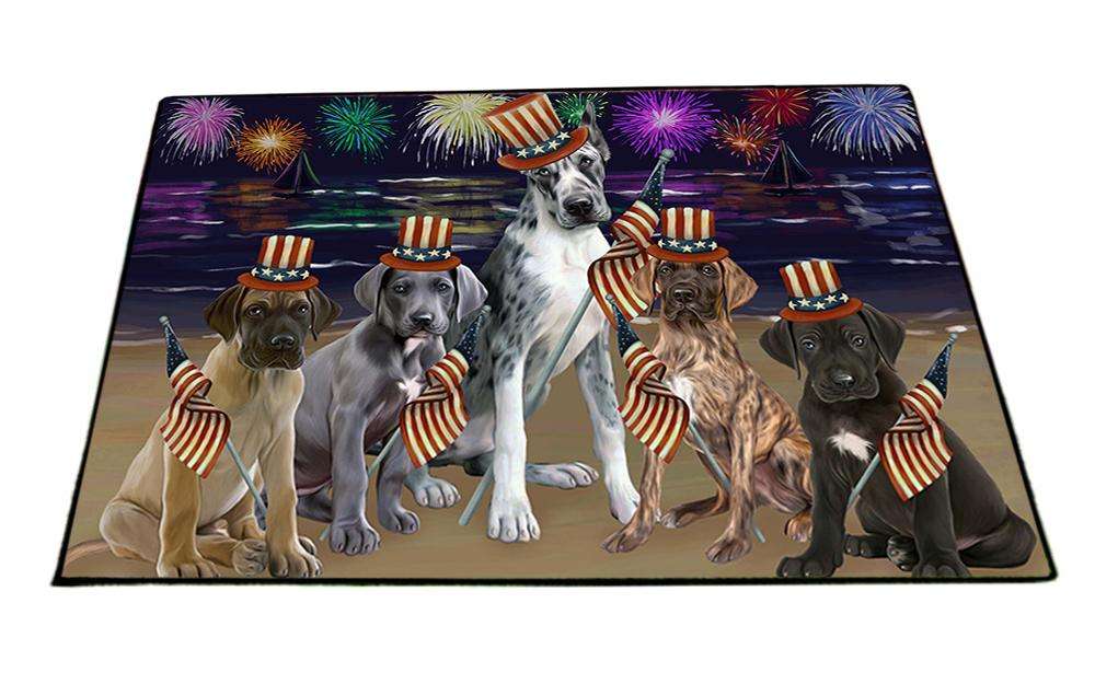 4th of July Independence Day Firework Great Danes Dog Floormat FLMS49416