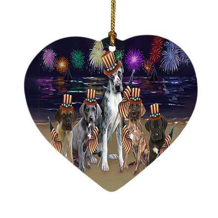 4th of July Independence Day Firework Great Danes Dog Heart Christmas Ornament HPOR48913