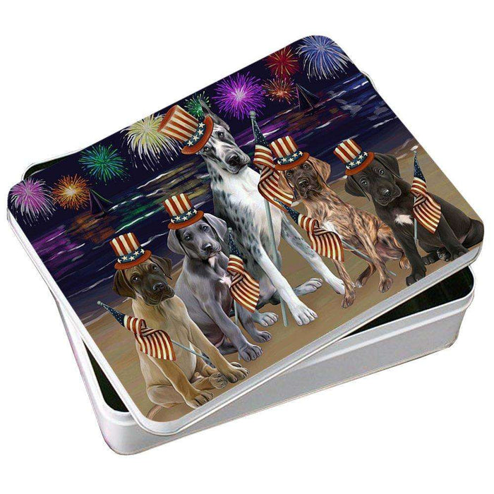 4th of July Independence Day Firework Great Danes Dog Photo Storage Tin PITN48913