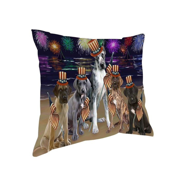 4th of July Independence Day Firework Great Danes Dog Pillow PIL51508