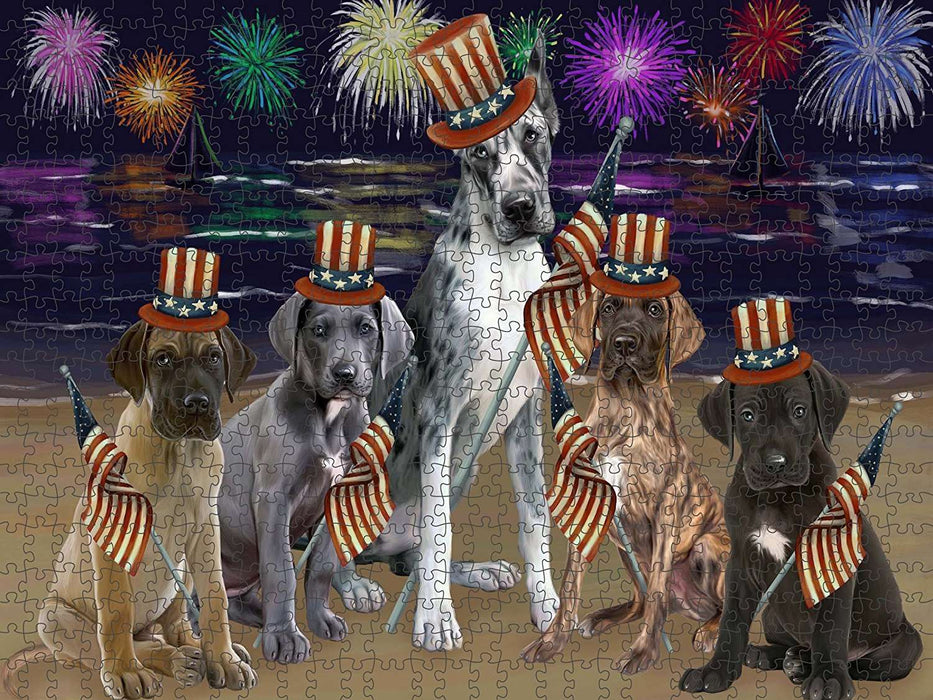 4th of July Independence Day Firework Great Danes Dog Puzzle with Photo Tin PUZL50922