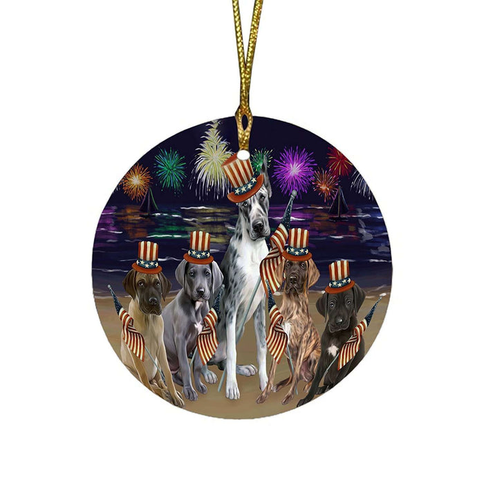 4th of July Independence Day Firework Great Danes Dog Round Christmas Ornament RFPOR48904