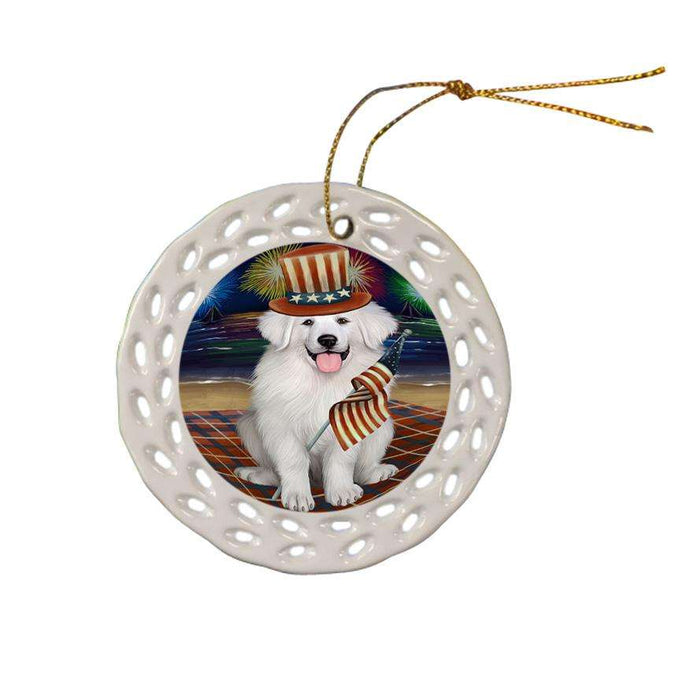 4th of July Independence Day Firework Great Pyrenee Dog Ceramic Doily Ornament DPOR52046