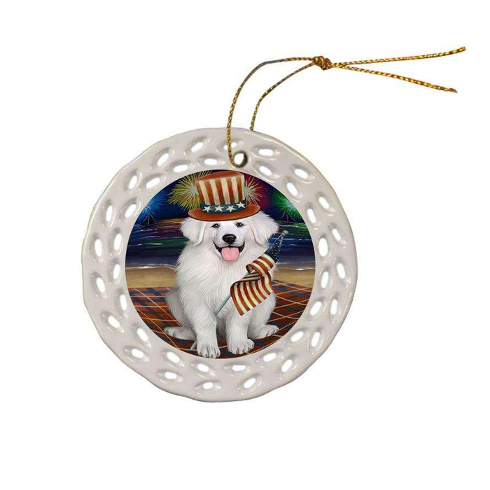 4th of July Independence Day Firework Great Pyrenee Dog Ceramic Doily Ornament DPOR52436