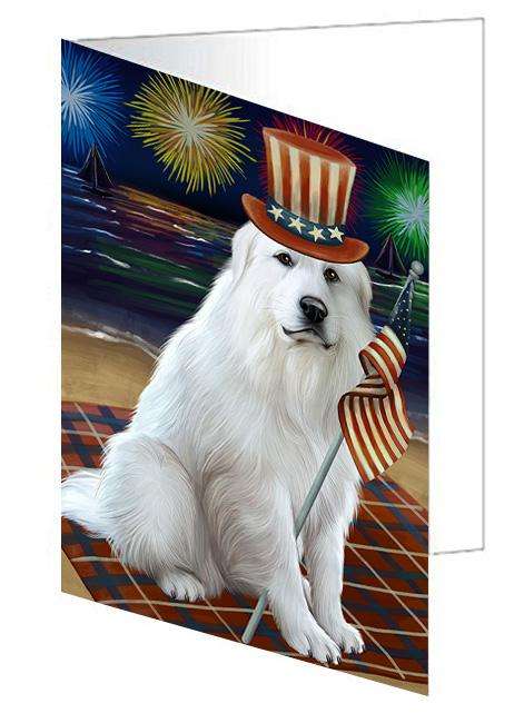4th of July Independence Day Firework Great Pyrenee Dog Handmade Artwork Assorted Pets Greeting Cards and Note Cards with Envelopes for All Occasions and Holiday Seasons GCD61331