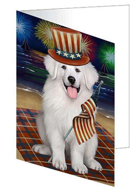 4th of July Independence Day Firework Great Pyrenee Dog Handmade Artwork Assorted Pets Greeting Cards and Note Cards with Envelopes for All Occasions and Holiday Seasons GCD61337