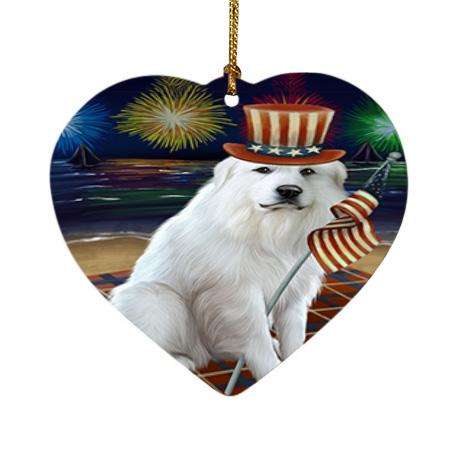 4th of July Independence Day Firework Great Pyrenee Dog Heart Christmas Ornament HPOR52044