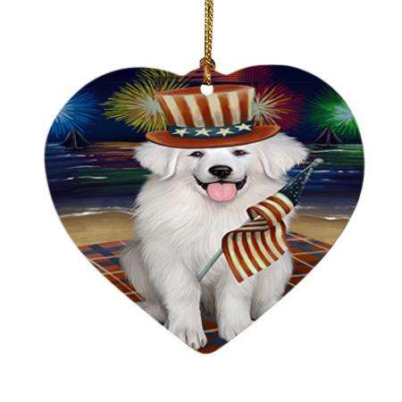 4th of July Independence Day Firework Great Pyrenee Dog Heart Christmas Ornament HPOR52046
