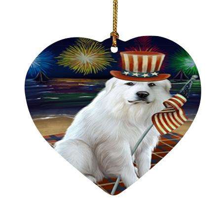 4th of July Independence Day Firework Great Pyrenee Dog Heart Christmas Ornament HPOR52434