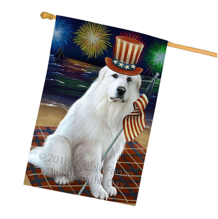 4th of July Independence Day Firework Great Pyrenee Dog House Flag FLG52177