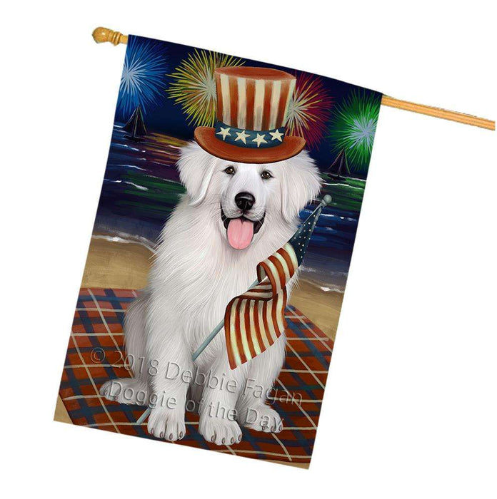 4th of July Independence Day Firework Great Pyrenee Dog House Flag FLG52179