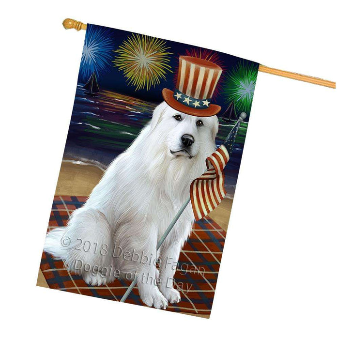 4th of July Independence Day Firework Great Pyrenee Dog House Flag FLG52515