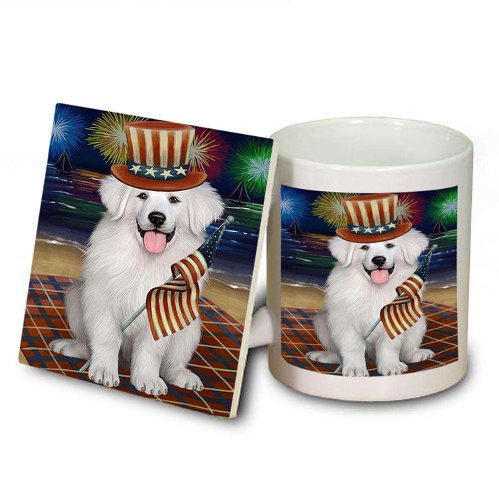 4th of July Independence Day Firework Great Pyrenee Dog Mug and Coaster Set MUC52038
