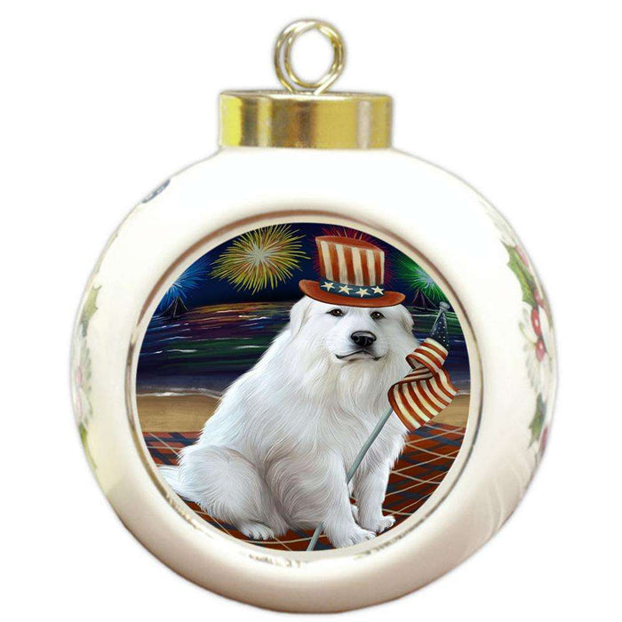 4th of July Independence Day Firework Great Pyrenee Dog Round Ball Christmas Ornament RBPOR52044