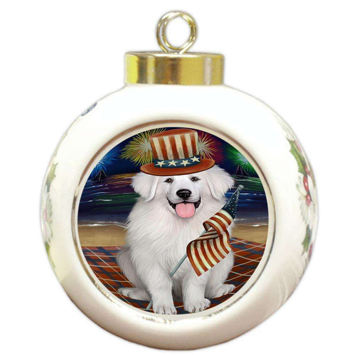 4th of July Independence Day Firework Great Pyrenee Dog Round Ball Christmas Ornament RBPOR52046