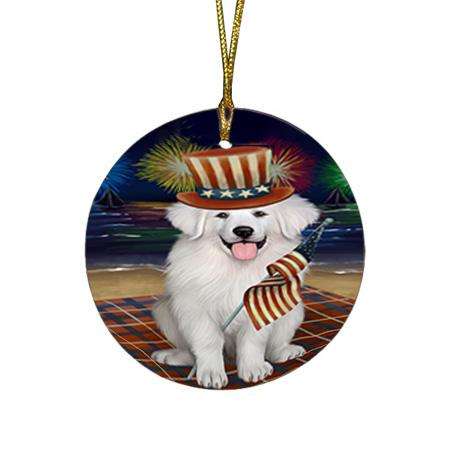 4th of July Independence Day Firework Great Pyrenee Dog Round Flat Christmas Ornament RFPOR52037