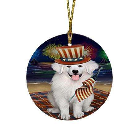 4th of July Independence Day Firework Great Pyrenee Dog Round Flat Christmas Ornament RFPOR52427