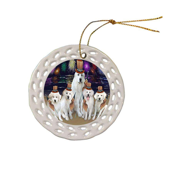 4th of July Independence Day Firework Great Pyrenees Dog Ceramic Doily Ornament DPOR52045
