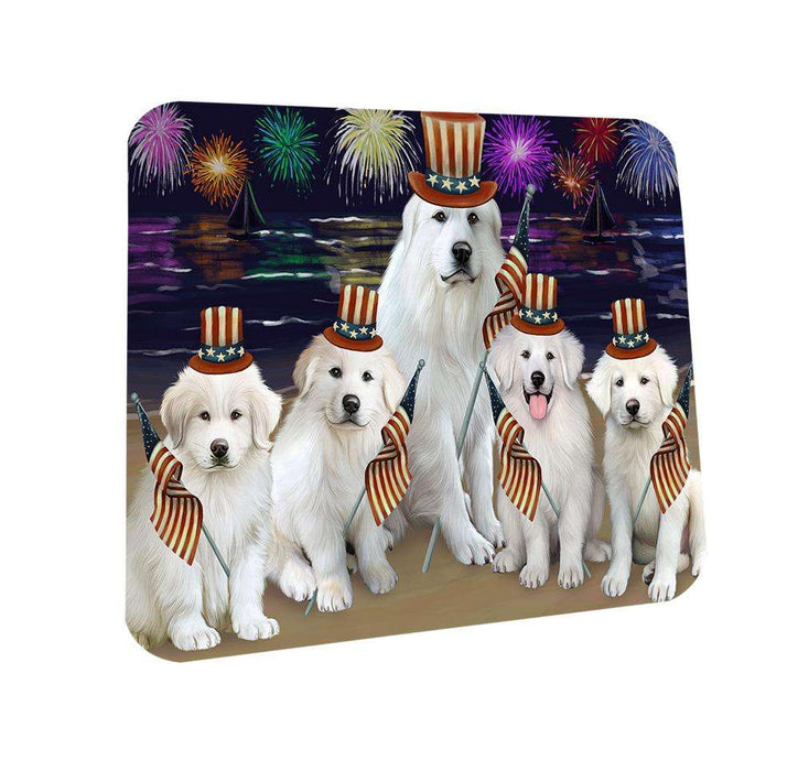 4th of July Independence Day Firework Great Pyrenees Dog Coasters Set of 4 CST52394