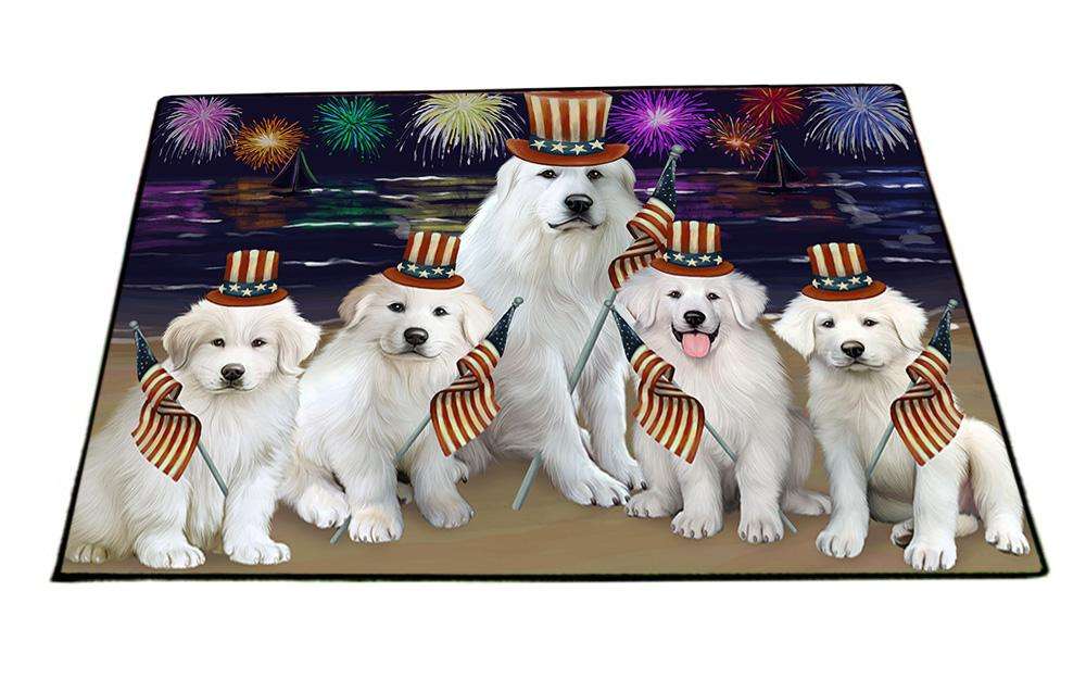 4th of July Independence Day Firework Great Pyrenees Dog Floormat FLMS51450