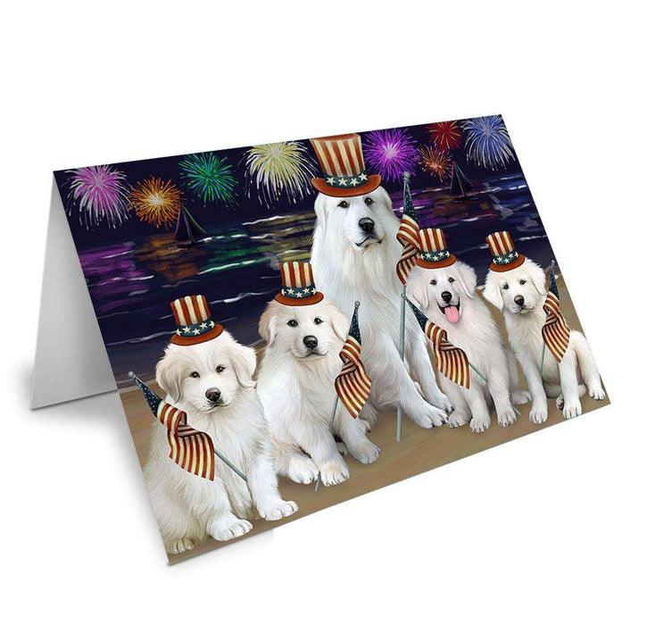 4th of July Independence Day Firework Great Pyrenees Dog Handmade Artwork Assorted Pets Greeting Cards and Note Cards with Envelopes for All Occasions and Holiday Seasons GCD61334