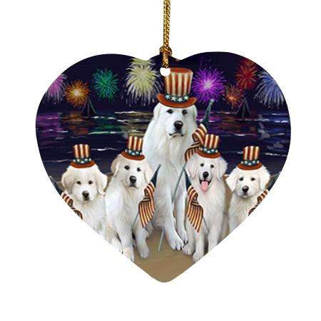 4th of July Independence Day Firework Great Pyrenees Dog Heart Christmas Ornament HPOR52435