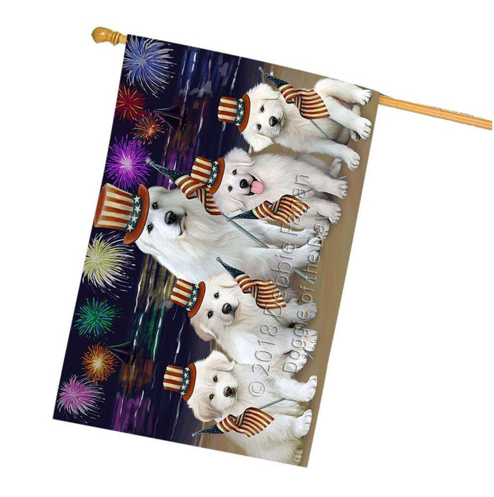 4th of July Independence Day Firework Great Pyrenees Dog House Flag FLG52178