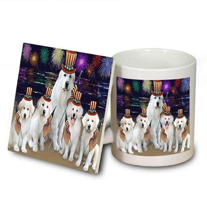 4th of July Independence Day Firework Great Pyrenees Dog Mug and Coaster Set MUC52037
