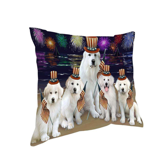 4th of July Independence Day Firework Great Pyrenees Dog Pillow PIL64544