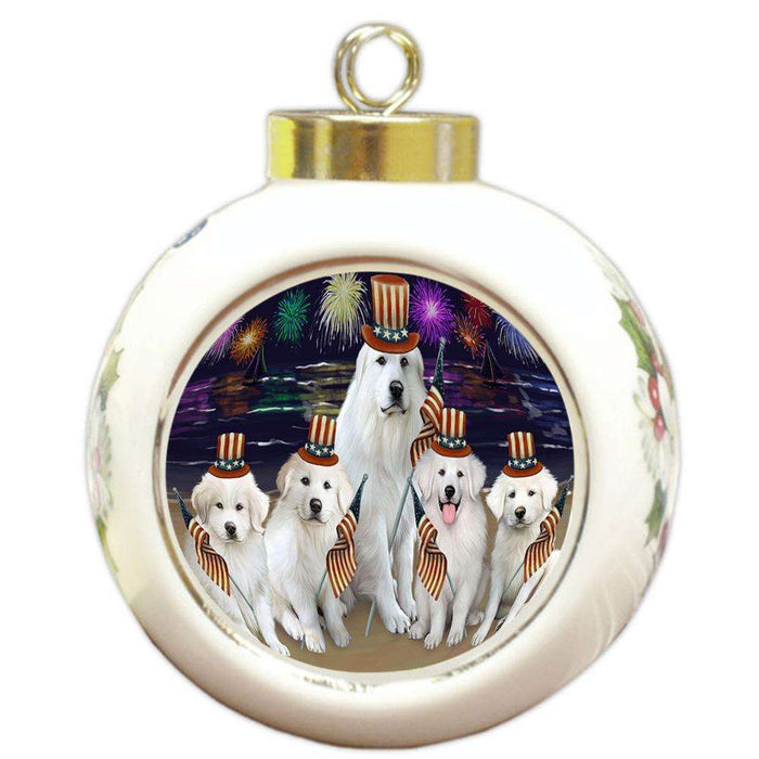 4th of July Independence Day Firework Great Pyrenees Dog Round Ball Christmas Ornament RBPOR52045