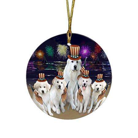 4th of July Independence Day Firework Great Pyrenees Dog Round Flat Christmas Ornament RFPOR52036