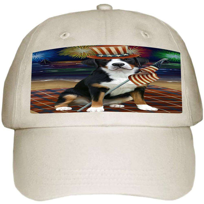 4th of July Independence Day Firework Greater Swiss Mountain Dog Ball Hat Cap HAT60030