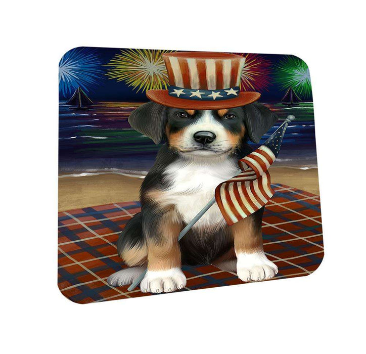 4th of July Independence Day Firework Greater Swiss Mountain Dog Coasters Set of 4 CST52008