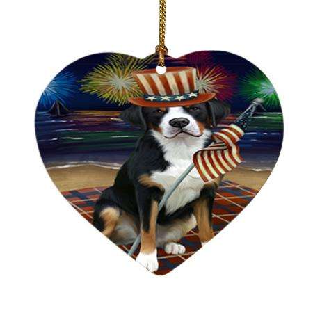 4th of July Independence Day Firework Greater Swiss Mountain Dog Heart Christmas Ornament HPOR52047