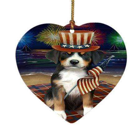 4th of July Independence Day Firework Greater Swiss Mountain Dog Heart Christmas Ornament HPOR52049