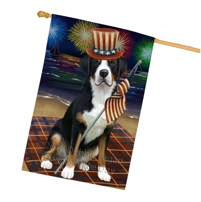 4th of July Independence Day Firework Greater Swiss Mountain Dog House Flag FLG52180