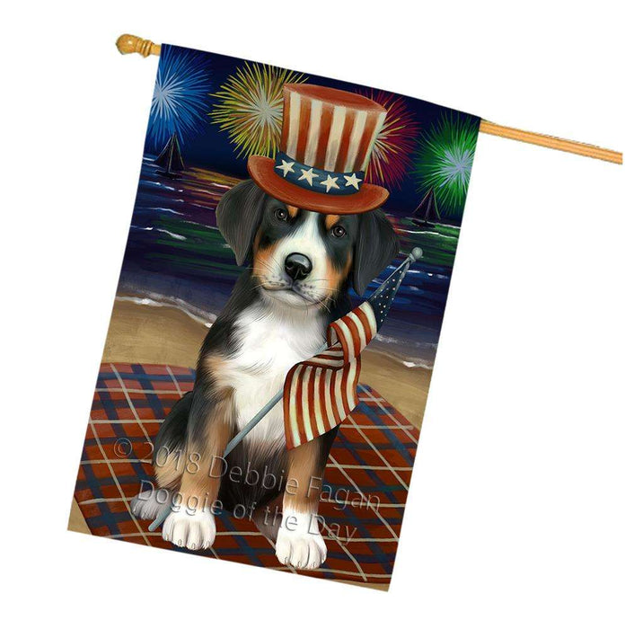 4th of July Independence Day Firework Greater Swiss Mountain Dog House Flag FLG52182