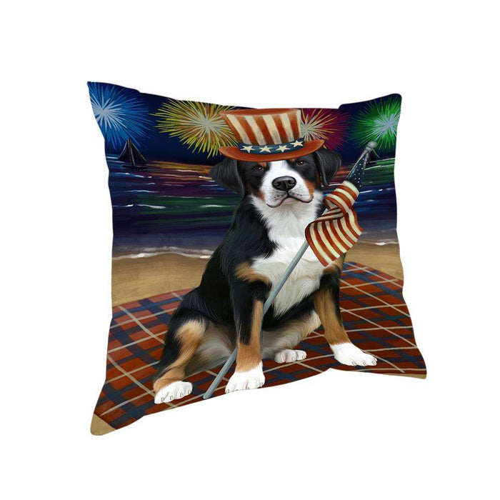 4th of July Independence Day Firework Greater Swiss Mountain Dog Pillow PIL64552