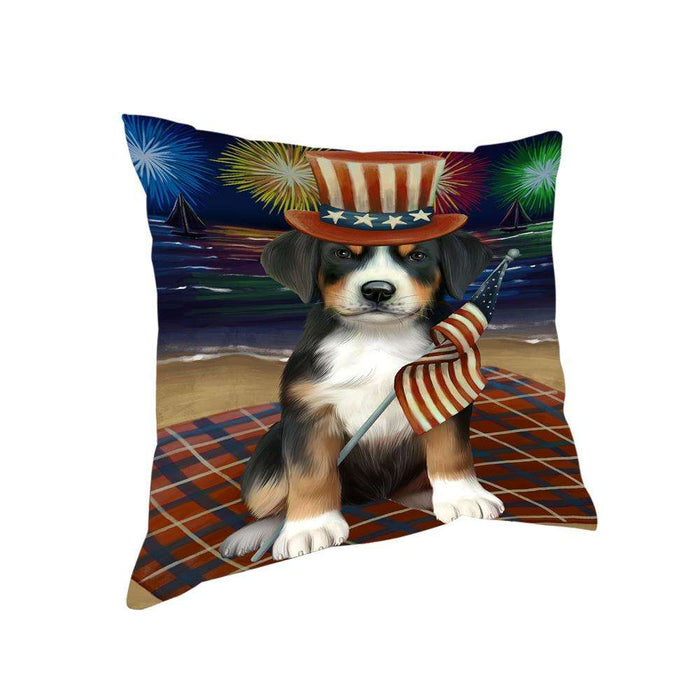 4th of July Independence Day Firework Greater Swiss Mountain Dog Pillow PIL64560
