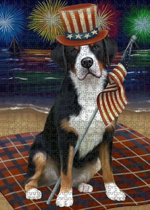 4th of July Independence Day Firework Greater Swiss Mountain Dog Puzzle with Photo Tin PUZL61242