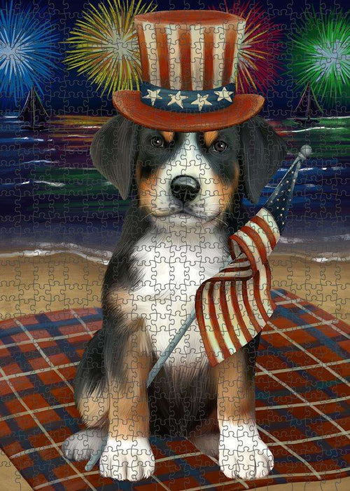 4th of July Independence Day Firework Greater Swiss Mountain Dog Puzzle with Photo Tin PUZL61248