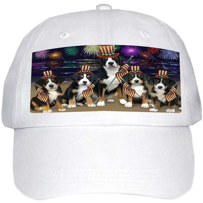 4th of July Independence Day Firework Greater Swiss Mountain Dogs Ball Hat Cap HAT60033