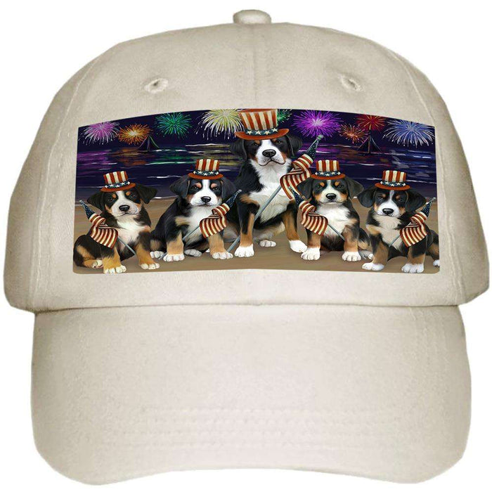 4th of July Independence Day Firework Greater Swiss Mountain Dogs Ball Hat Cap HAT60033