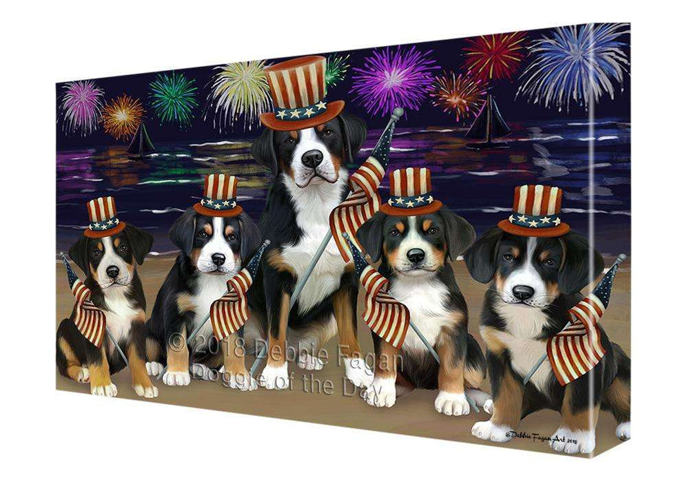 4th of July Independence Day Firework Greater Swiss Mountain Dogs Canvas Print Wall Art Décor CVS85697