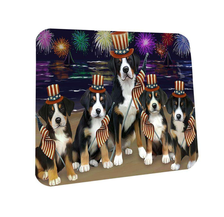 4th of July Independence Day Firework Greater Swiss Mountain Dogs Coasters Set of 4 CST52007