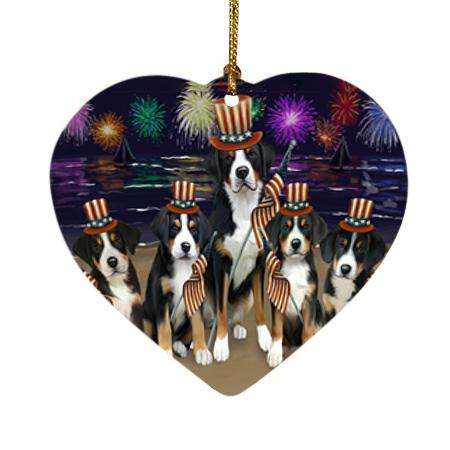 4th of July Independence Day Firework Greater Swiss Mountain Dogs Heart Christmas Ornament HPOR52048